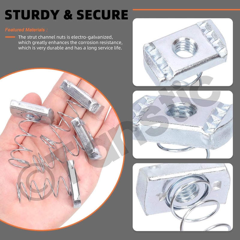 Tanstic 10Pcs 3/8”-8 Strut Channel Nuts Strut Channel Spring Nut Spring Nuts for Use with Strut Channel - Image 4